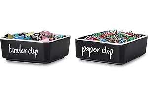 ONTUBE Farmhouse Square Paper Clip and Binder Clip Holders,Ceramic Binder Clip Dispenser Organizer for Desk, Cute Office Push Pins Holder, 3.3-Inch (Black)