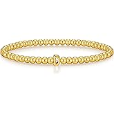 Wowshow Gold Bracelets for Women Valentines Day Gifts for Her Stretch Initial Beaded Bracelets 18K Gold Plated with A-Z Letter Charm Jewelry Gifts