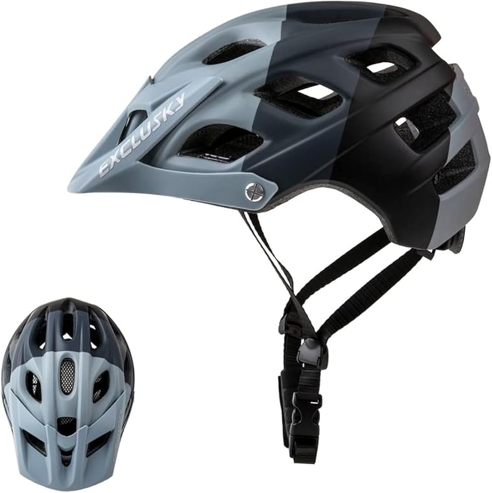 Exclusky Mountain Bike Helmet MTB Adult Lightweight 56-61cm Black Gray