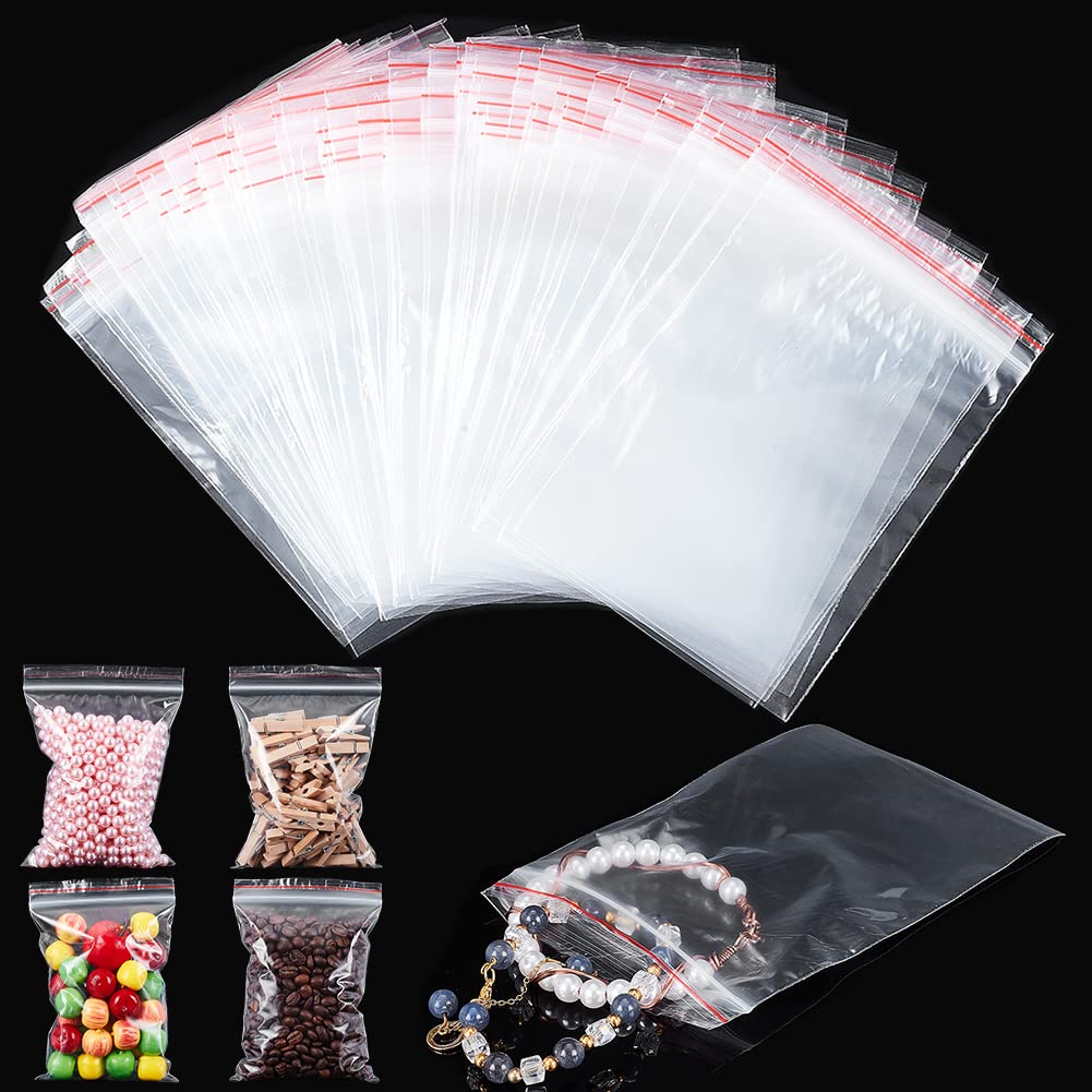 Pandahall - Pack of 100 Clear Plastic Zip Closure Bags 15 x 10 cm - Thickness: 0.04 mm