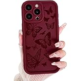 Lovmooful Compatible for iPhone 13 Pro Max Case Cute Colorful Butterfly Design for Girls Women Soft TPU More Shockproof Protective Girly for iPhone 13 Pro Max Case-Wine Red