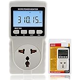 Electricity Monitor, Digital Power Overload Protection LCD Plug in Power Watt Voltage Meter, 8 Display Modes for Energy Saving, Watt Meter Outlet, Energy Consumption Factor, Power Consumption Monitor