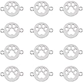 FASHEWELRY 50Pcs Antique Silver Pet Puppy Dog Paw Print Connector Pendants Tibetan Vintage Filigree Animal Cat Footprint Charm Links with Double Loop 17x24.5mm for Jewelry Craft Making