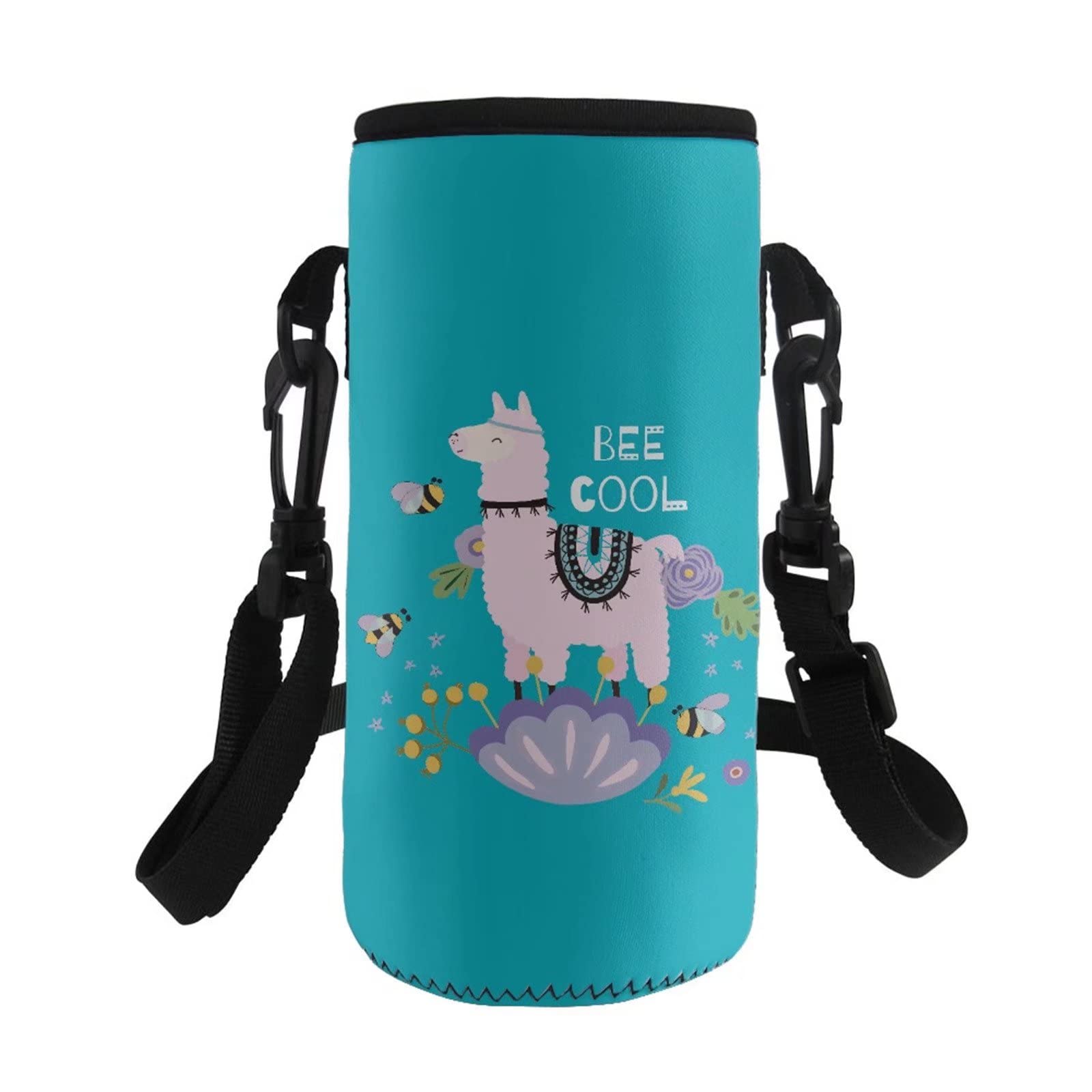 COEQINE Water Bottle Carrier Bag Insulated Neoprene Water Bottle Holder,Stainless Steel/Glass/Plastic Bottle Pouch Cover for Kids Adult with Adjustable Shoulder Strap with Cute Alpaca Pattern