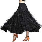 Women Ballroom Latin Dance Skirt Long Swing Tiered Skirt Long Flowy Maxi for Halloween Performance Music Party