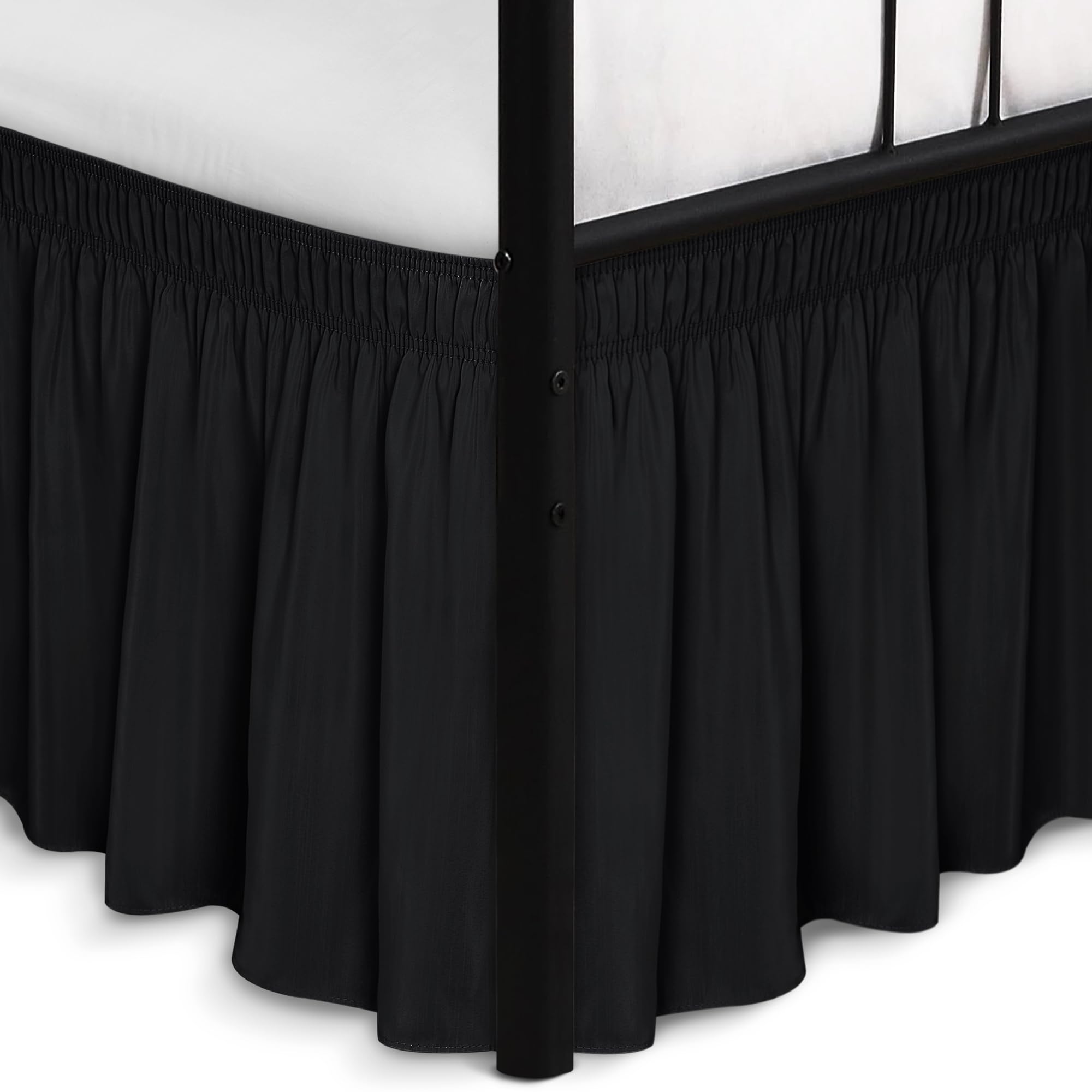 Photo 1 of Biscaynebay Wrap Around Bed Skirts with Split Corners for King Beds 18" Drop, Black Adjustable Elastic Dust Ruffles Easy Fit Wrinkle Resistant Silky Luxurious Fabric Machine Washable