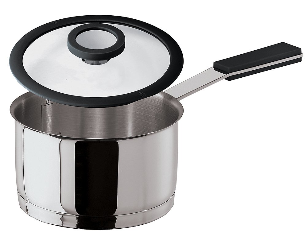 Sambonet 12 O'Clock Grey Casserole High 1 Handle with Lid, Stainless Steel, Grey, 12 cm