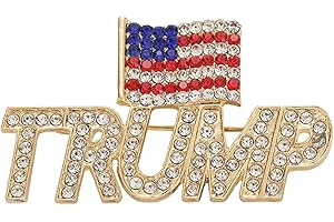 BSMTEBN Crystal Trump Brooch with The USA Flag Word Brooch Pin Souvenir for United States of 2025 Presidential Election