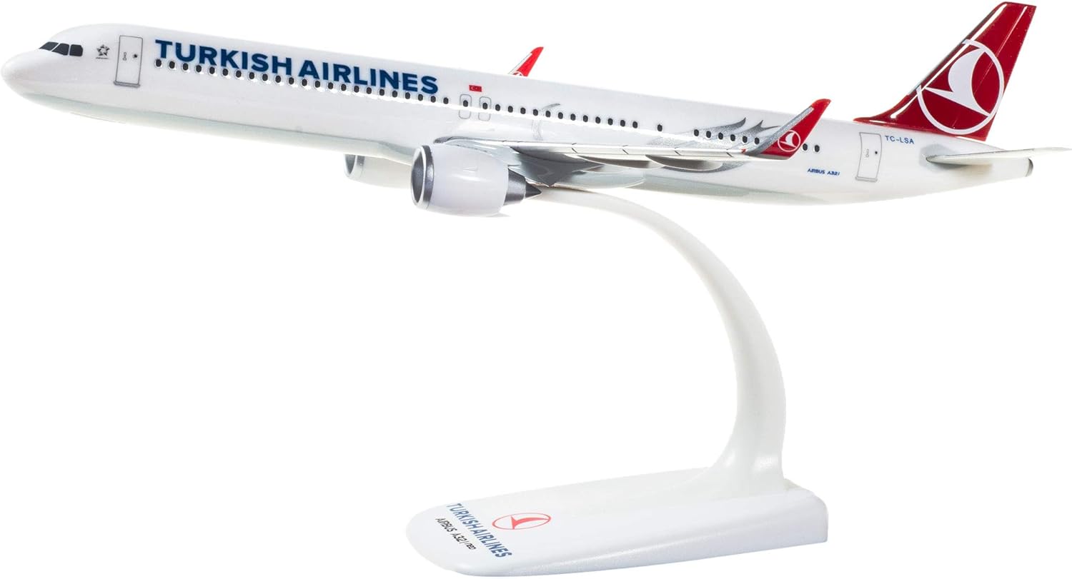 Herpa Snap-Fit airplane model Turkish Airlines Airbus A321neo, on a scale of 1:200, plastic miniature with pedestal, collectors edition