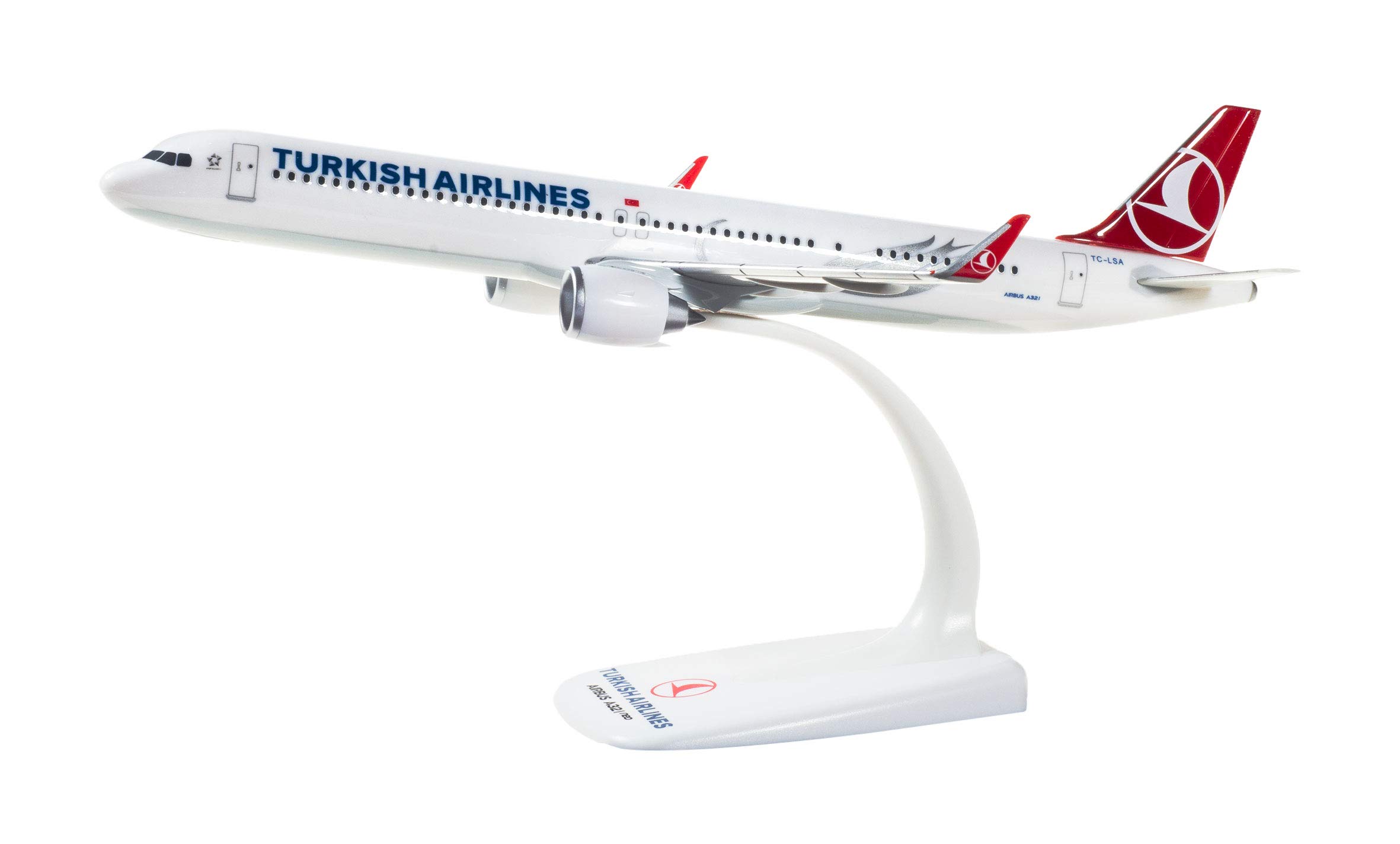 Herpa Snap-Fit airplane model Turkish Airlines Airbus A321neo, on a scale of 1:200, plastic miniature with pedestal, collectors edition