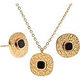 TaYolnFaSo 18k Gold Plated Natural Stone Jewelry Sets for Women Real Gemstone Necklace Earring Set Handmade Healing Crystal Jewelry Gift for Mother Wife