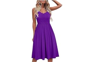 INESVER Casual Dresses for Women Spaghetti Strap Dresses A Line Summer Beach Dress Sleeveless V Neck Sundress with Pockets