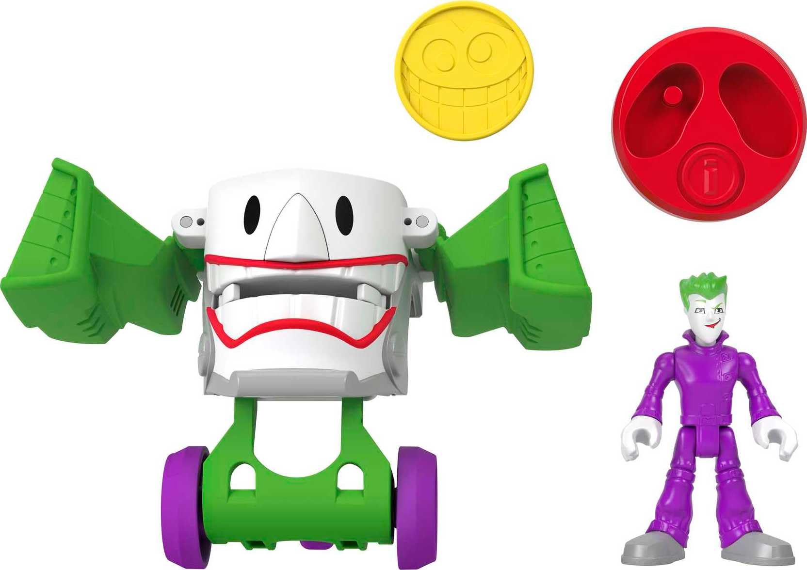 Fisher-Price Imaginext DC Super Friends Head Shifters The Joker figure and Laff Mobile transforming vehicle for pretend play ages 3 & up