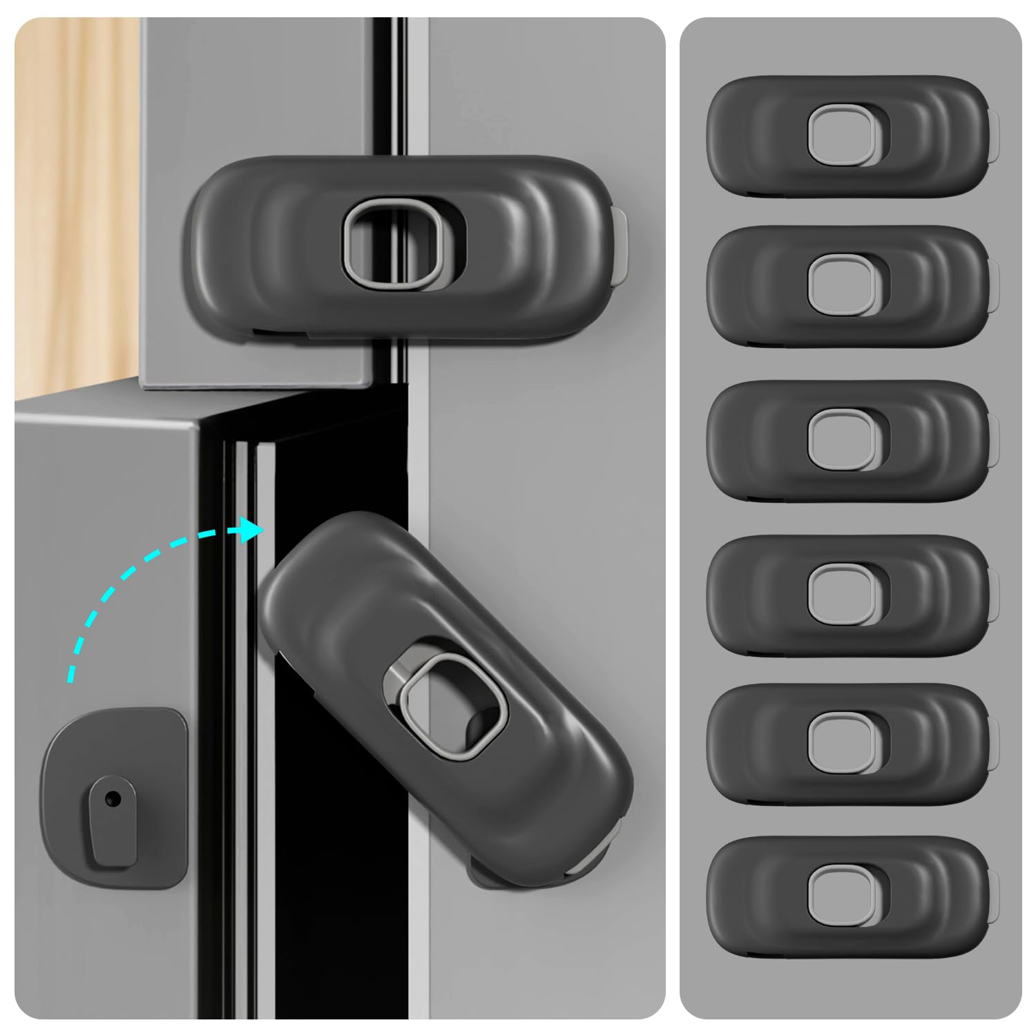 Photo 1 of ***MISSING 1 LOCK*** Cabinet Fridge Locks Baby Proofing, 6 Pack Child Proof Cabinet Refrigerator Locks, Baby Child Safety Frigerator Locks for Cabinets, with Strong Adhesive Pad for Draw Kitchen Oven (Black, 6 Pack)