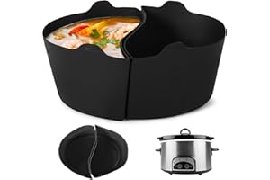 OMISTAR 6 Quart 2-in-1 Silicone Crock Pot Liners, Reusable Slow Cooker Divider Insert for Crockpot, Oval Shape, Anti-Slip Handle, Dishwasher Safe Slow Cooker Liner for Two Meal Cooking
