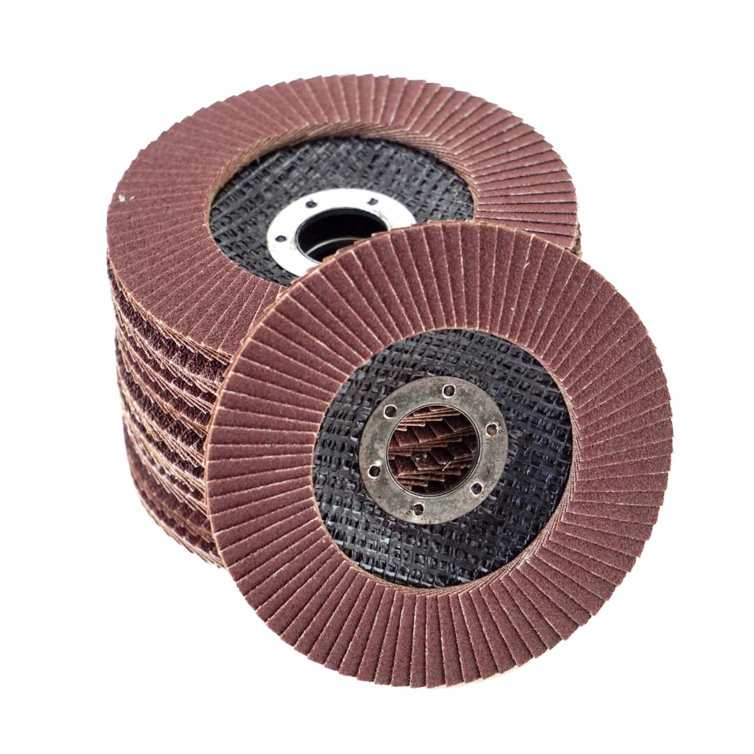 Pack of 10 Serrated Washers - Diameter 125 mm x 22.23 mm - Grain 80 - Brown / Standard Flap Washers / Abrasive Mop Discs