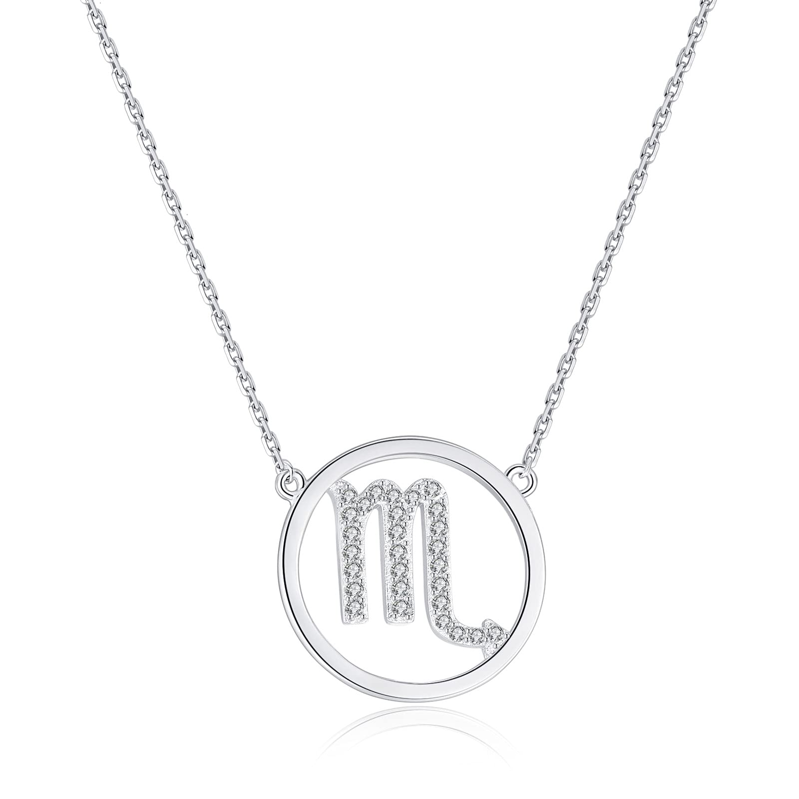 Qings Scorpio Constellation Zodiac Necklace for Women Fashion Round Horoscope Astrology Pendant Necklaces with 5A Cubic Zirconia, Galaxy Jewelry Simple Birthday Best Gifts for Teen Girls