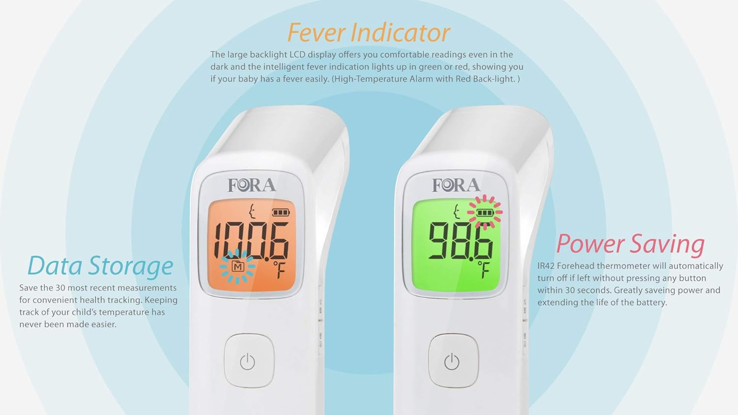 FORA IR42 Non-Contact Forehead Thermometer, Made in Taiwan, Fever Indicator for Baby, Kids, Toddlers and Adults : Baby