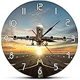 The Geeky Days Airplane Wall Clock Huge Two Storeys Commercial Jetliner Silent Quartz Printed Wall Clock Commercial Airplane Taking of Runway in Dramatic Sunset Light Modern Home Decor