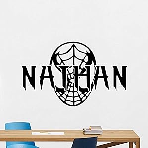 Personalized Spiderman Wall Decal Marvel Comics Mask Logo Emblem Custom Name Superhero Vinyl Sticker Wall Decor Cool Wall Art Kids Teen Boy Room Nursery Bedroom Wall Decor Mural 168RT