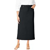Jessica London Classic Cotton Denim Midi Skirt | Women's Plus Size Classic Cotton Denim Midi Skirt Pockets Long Jean Skirt