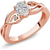Gem Stone King 18K Rose Gold Plated Silver Lab Grown Diamond Engagement Ring For Women | 0.41 Cttw | Oval 6X4MM | Gemstone April Birthstone | Size 9