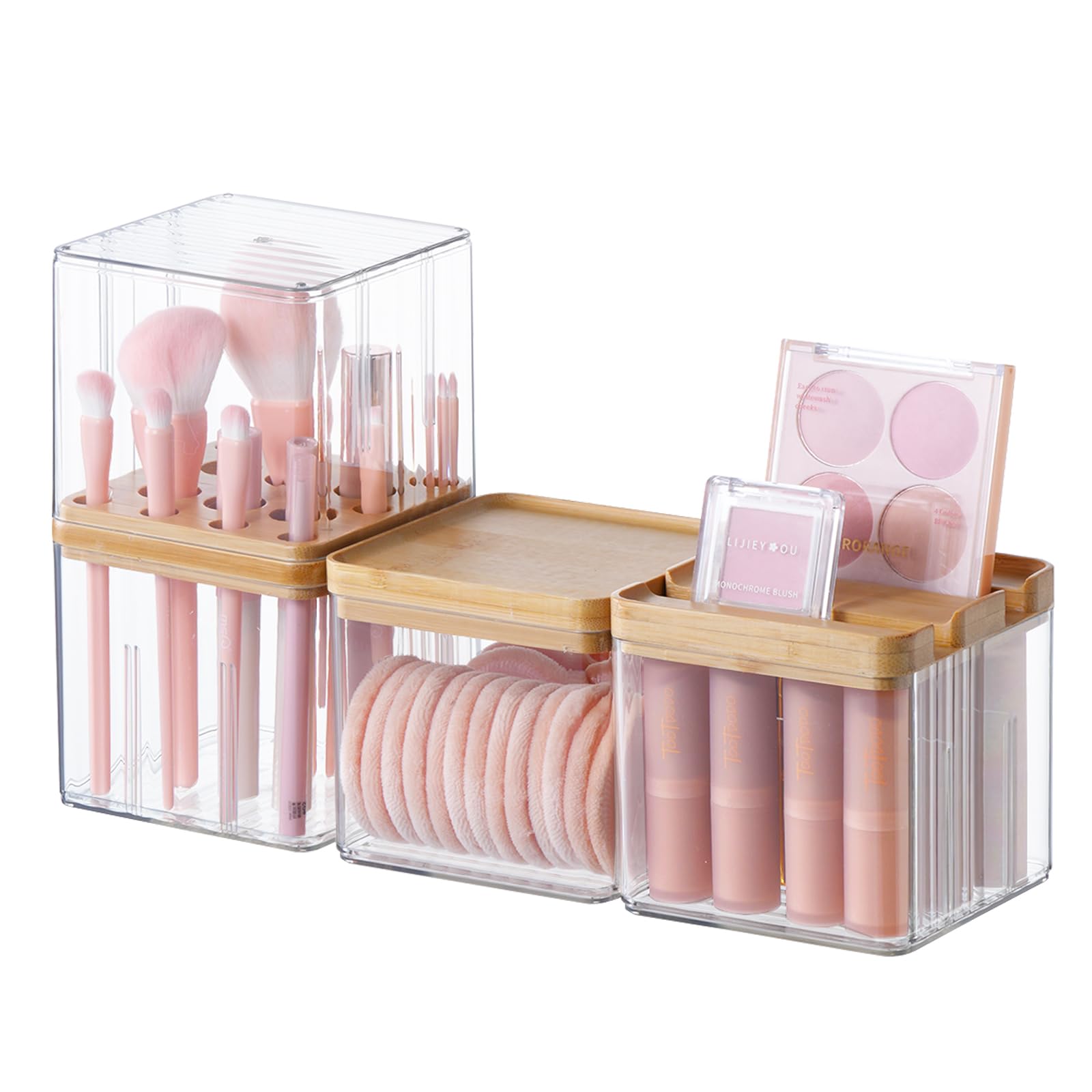 Photo 1 of Makeup Brush Holder Comb with Cover Makeup Containers Organizers Set Makeup Holder Box Cosmetic Case With Lid Waterproof Dustproof Beauty Skincare Organizer Bathroom Vanity Countertop,Gift,Clear?3PCS