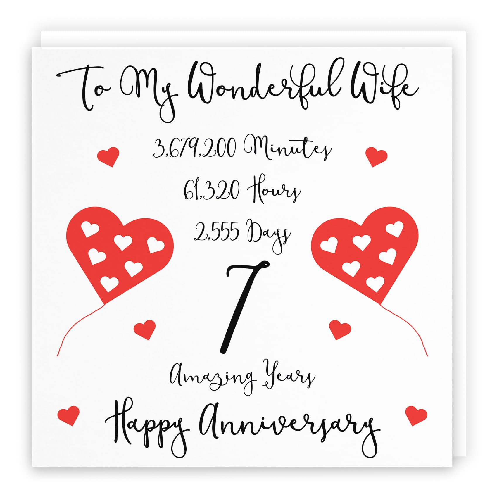 Hunts England - Romantic Wife 7th Wedding Anniversary Card - To My Wonderful Wife - 7 Amazing Years - Timeless Collection - Cute Fun Card — image 1
