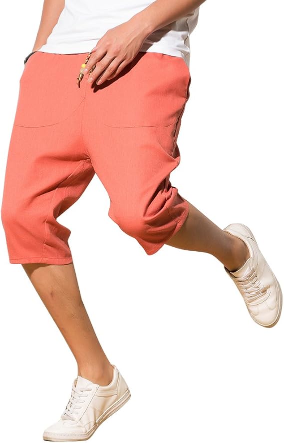 Amazon Harrms サルエルパンツ メンズ ハーフパンツ 半パンツ 麻 ズボン ショートパンツ 袴パンツ 7分丈 クロップドパンツ ゆったり ワイドパンツ 短パン 夏 無地 スウェット 調整紐 大きいサイズ 10カラー ミディアムパンツ 通販