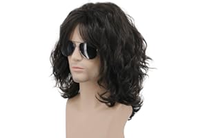 karlery California 70s 80s Rocker Wig Men Women Long Curly Dark Brown Halloween Costume Anime Wig