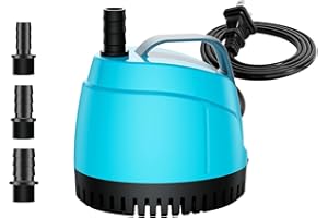 WUCIOOO 450GPH Ultra Quiet Bottom Suction Submersible Water Pump (1700L/H, 25W) with 3 Nozzles,6.5ft High Head,6ft Power Cord,Suitable for Aquariums,Fish Tanks,Pond Fountains, Hydroponic Green