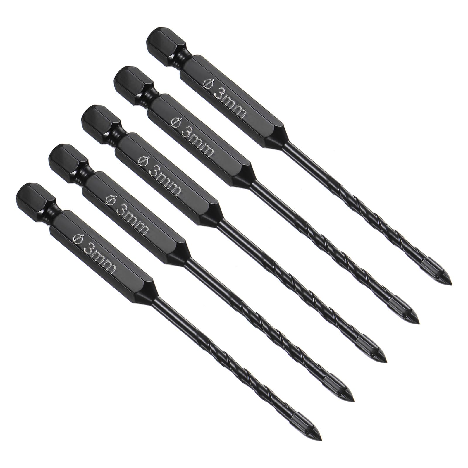 CoCud Masonry Drill Bit, 3mm Cutting Dia 89mm Length 1/4" Hex Shank Carbide Cross Tip Concrete Drill Bit Set Black - (Applications: for Wood Glass Brick Cement), 5-Pieces