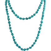 MINACHI Created Turquoise Long Necklace, Irregular Shape Beads, Bohemian Vintage Ethnic Style Jewelry for Women