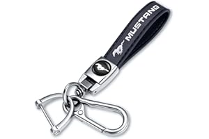 Genaughty Genuine Leather Car Keychain Keyring Accessories Compatible with Ford Mustang Series Car Keychains Family Present for Man and Woman（Black）