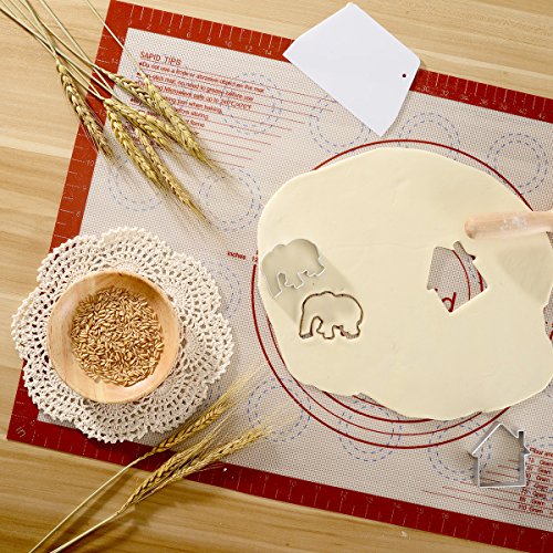 Sapid Non-stick Silicone Pastry Mat Macaron with Measurementsï¼ˆ17.5''Ã—27''ï¼‰ for Non-slip Dough Rolling Baking Mats, Table/Countertop Placemats and Fondant/Pie Crust/Cookie Sheet (1, Red)