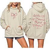 Reuseket Christian Bow Hoodies for Women Cute Bow Print Sweatshirt Bible Verse Graphic Hoodie Religious Pullover Sweatshirts