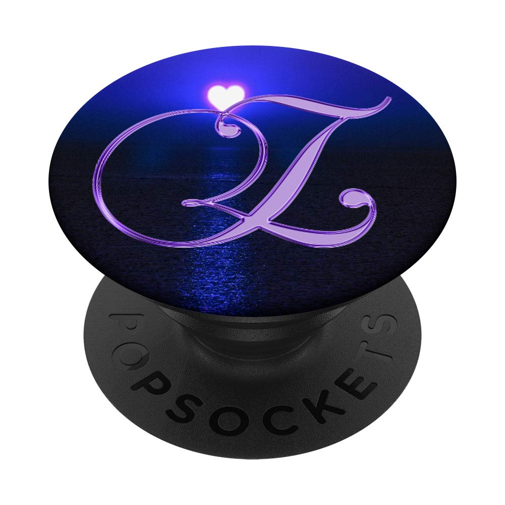 Z Purple Heart Beach Sunset Ocean Monogram Initial Letter PopSockets Grip and Stand for Phones and Tablets
