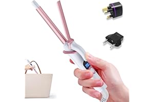 UKLISS Mini Curling Iron for Short Hair Dual Voltage with European UK Plug Adapter 1/2 Inch Travel Size Small Barrel Curling Iron to Medium Bouncy Curls with 30S Fast Heating, 5 Temps for Global
