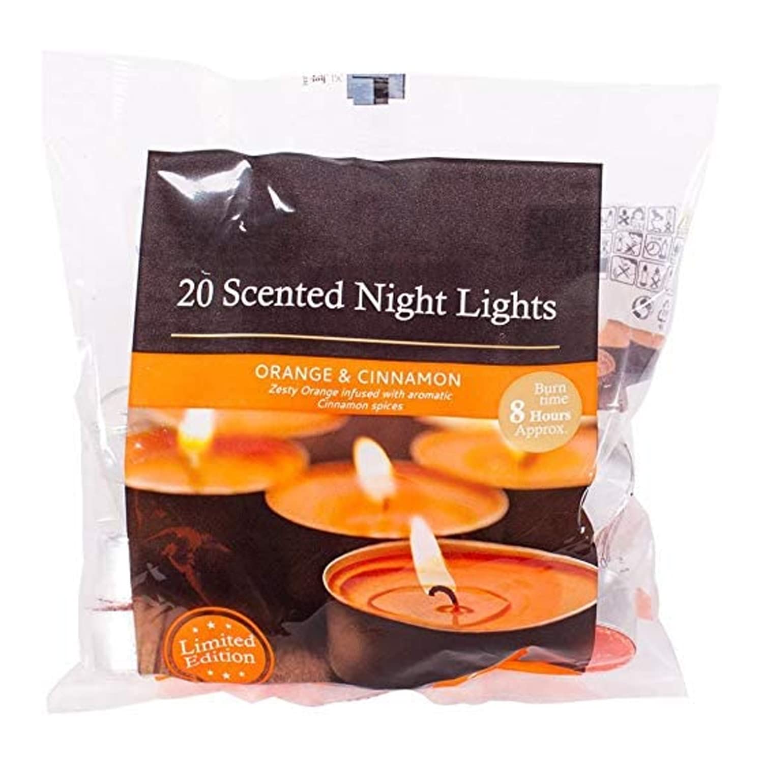 8 Hours Burning Tealights and Scented Candles Pack, with Long Lasting Burning Wax, Having Multiple Refreshing Scents, Making it a Beautiful Gift Pack and a Decorative Accessory (Orange & Cinnamon)