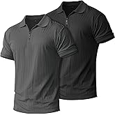 Muscle Polo Shirts for Men Slim Fit Textured Knit Polo Shirts Short Sleeve Mens Collared Shirts Casual Stylish
