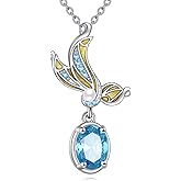 SHINYKEND 925 Sterling Silver Aquamarine Zircon Butterfly Necklace for Women, Pearl Butterfly Pendant Necklace, Exquisite Jewelry Gift Anniversary Birthday Gift for Her Wife Mother, 18+2 Inch