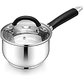 E-far 1 Quart Sauce Pan with Lid, Tri-Ply Base Stainless Steel Small Saucepan with Stay-Cool Handle, Non-toxic Kitchen Cooking Sauce Pot, Compatible with All Cooktops, Dishwasher Safe