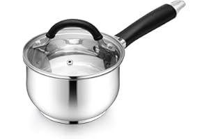 E-far 1 Quart Sauce Pan with Lid, Tri-Ply Base Stainless Steel Small Saucepan with Stay-Cool Handle, Non-toxic Kitchen Cookin