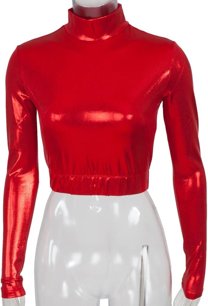 Amazon.com: Metallic Mock Turtleneck Midriff Size XX-Large Red: Clothing