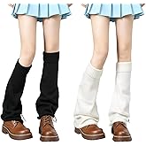 LUJIEBANG 2 Pairs Leg Warmers Y2K, Cute Leg Warmers for girls,Knit Thigh High Legwarmers Harajuku Black White Long Leg Soc