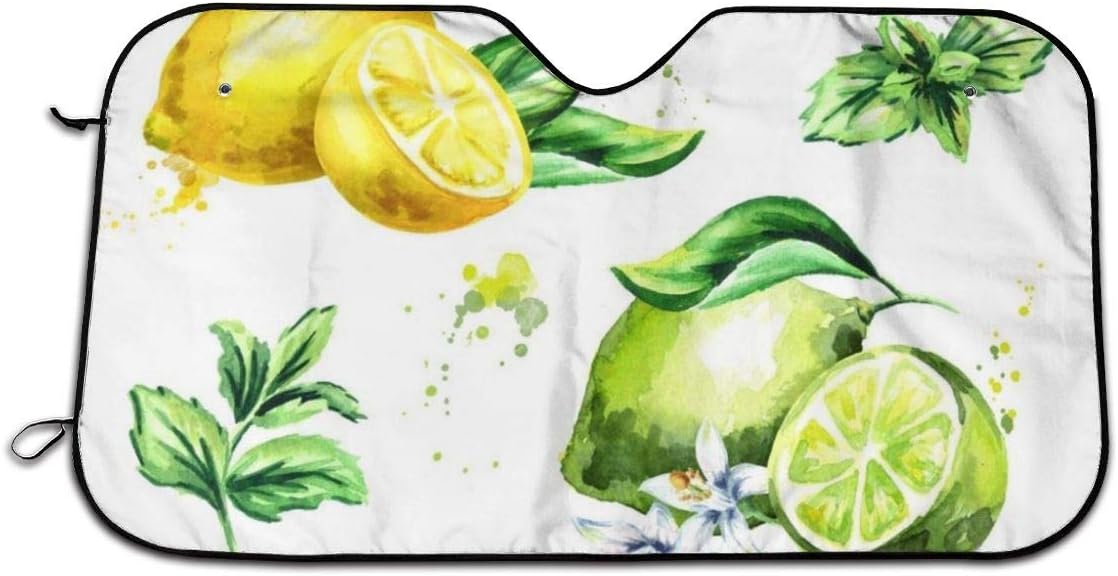 Amazon 車用シートカバー ライム レモン ミントの葉が白い背景セットに分離されました 水彩の手描きイラスト おしゃれ かわいい マルチカラー 軽自動車 普通車 フロント座席適用 シートカバー 車 バイク