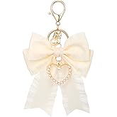 Yuomeaz Bow Purse Keychain, Bow Purse Charms for Handbags, Faux Pearl Bowknot Keychains for Women Backpack Car Keys