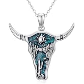 Silikepa Western Necklace 925 Sterling Silver Turquoise Western Pendant Necklace Country Jewelry Gifts for Cowgirl Cowboy