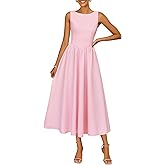 ZESICA Women's Summer Elegant Sleeveless Midi Dresses 2026 Wedding Guest Cocktail Party Crewnenck Flowy A Line Long Dress