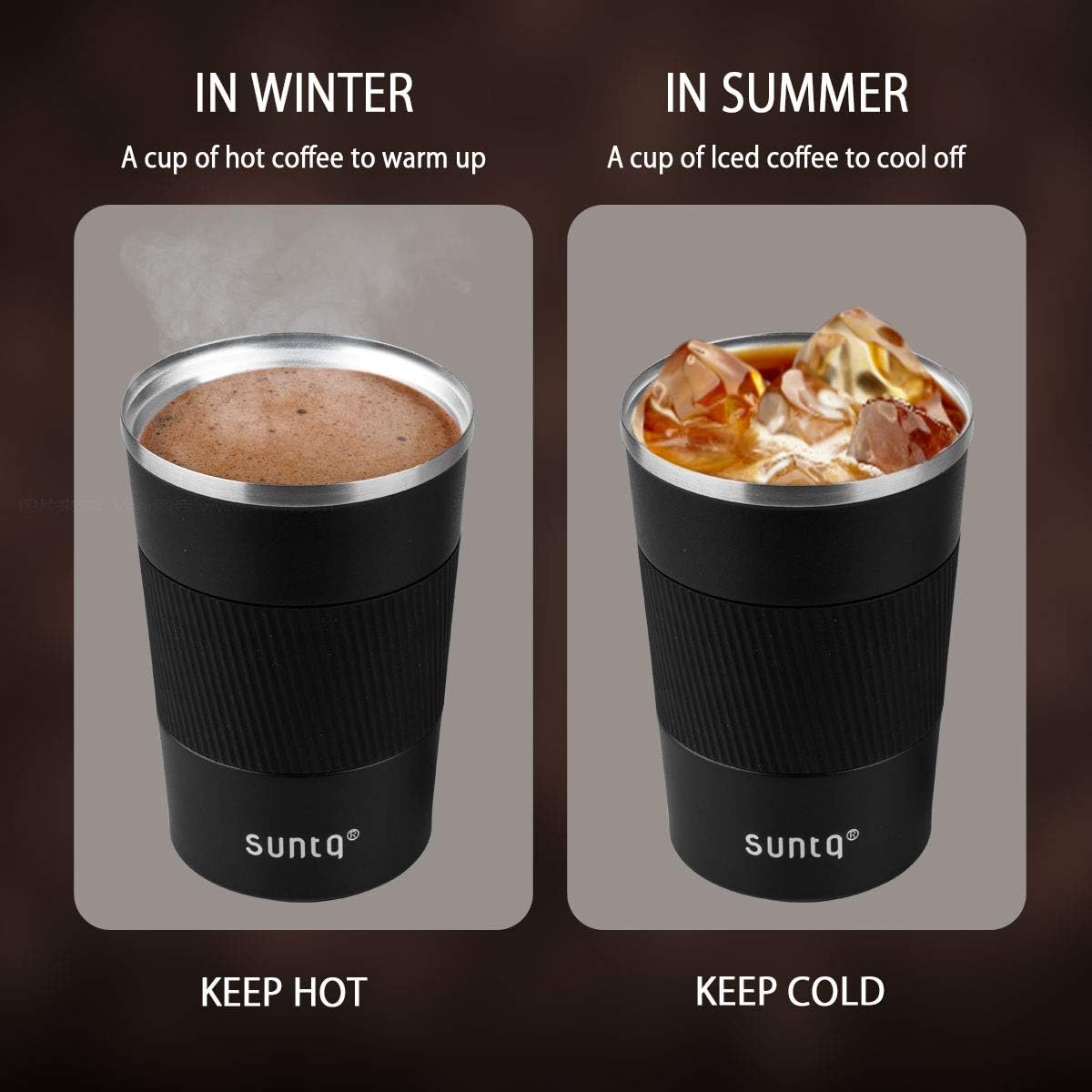 SUNTQ Reusable Coffee Cups Travel, Coffee Travel Mug with Leakproof Lid, Thermal Mug Insulated Cup - Image 5